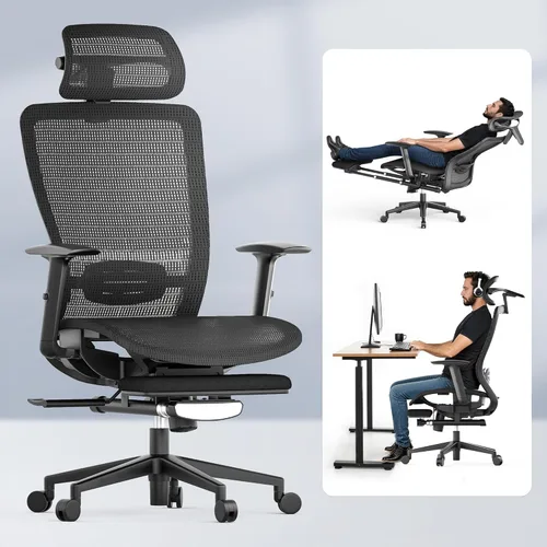 Vista 11 de FLEXISPOT Silla ergonómica de oficina con respaldo alto de malla giratoria para computadora, sillas de escritorio para oficina en casa con ruedas