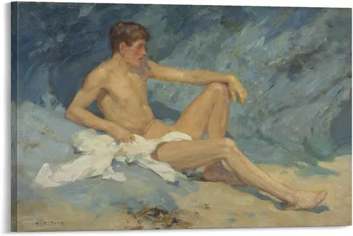 Henry Scott Tuke - Póster decorativo para pared, diseño de nude, reclinable, sobre rocas, para sala de estar, dormitorio, 16 x 24 pulgadas