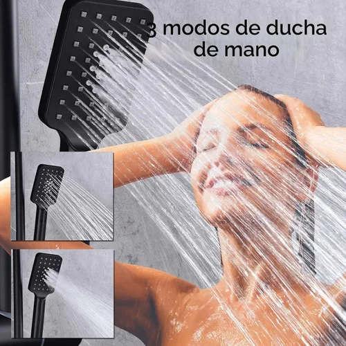 Vista 6 de Sistema de ducha termostático negro mate, montaje en pared, válvula de ducha termostática de latón de triple función, con cabezal de ducha de 8