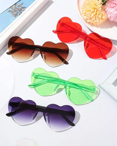 Vista 6 de CHENGU 12 pares de lentes de sol con forma de corazón sin montura para despedida de soltera transparentes para mujeres y adolescentes