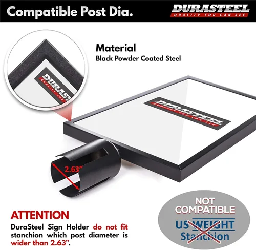 Vista 2 de DuraSteel Soporte de Letrero con Poste de Exhibición Vertical - Marco de Doble Cara para 8.5'' x 11'' - Control de Multitudes y Barrera de Cola