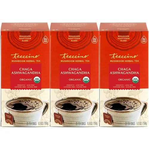 Vista 11 de Teeccino Lion's Mane Rhodiola Tea – Rosa – 25 bolsas de té té adaptogénico de hongos sin cafeína, 3 veces más hierbas que las bolsas de té normales
