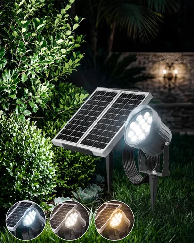 Vista 9 de Ofuray Solar Spot Lights Outdoor, RGB Color Changing, 8 Lighting Modes Gris / Negro