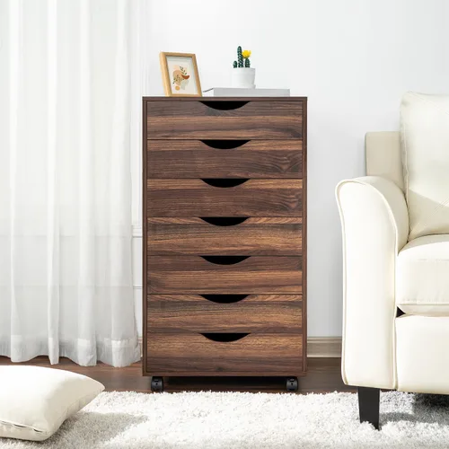 Vista 204 de Naomi Home Cómoda de 5 cajones para dormitorio, alta y elegante, con ruedas y estantes de almacenamiento, pequeña para guardarropa, para maquillaje
