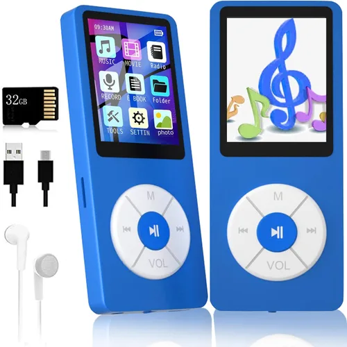 Reproductor de MP3 con tarjeta TF de 32 GB, altavoz HD integrado, reproductor de música portátil de alta fidelidad con video/grabadora de voz/radio