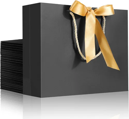 Vista 14 de EUSOAR Bolsas de regalo de papel con asas, 3 bolsas de papel kraft negras de agradecimiento de 10.6 x 3.1 x 8.3 pulgadas, con asa de lazo de cinta