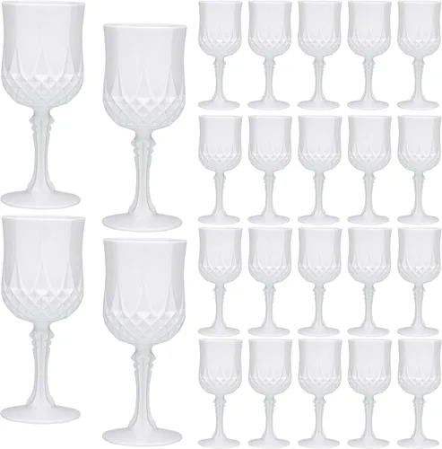 Vista 8 de JLYLOL Copas de vino de plástico vintage de 7 onzas, copas de plástico vintage, 12 piezas de vasos de agua para boda, copas de agua reutilizables