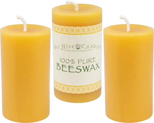 Bee Hive Candles - Vela de pilar de cera de abeja 100% pura (2" x 3" (paquete de 3)) | Velas de cera de abeja natural | Sin soja, parafina y