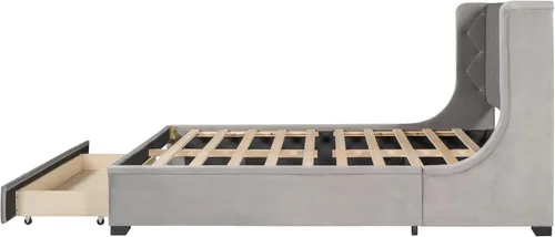 Vista 177 de SOFTSEA Cama de plataforma tapizada tamaño Queen con cajón de almacenamiento, marco de cama tapizado con cabecera con respaldo de alas, soporte