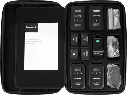 Vista 3 de Saramonic Sistema de micrófono Lavalier inalámbrico de 5.8 GHz para 3 personas con receptor de 3 canales (VmicLink5 RX+TX+TX+TX)