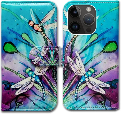 Vista 9 de Bcov Funda para iPhone 15 Pro, de piel con tapa y soporte para tarjeta y soporte para iPhone 15 Pro