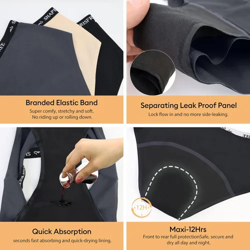 Vista 2 de Ropa interior para incontinencia para mujer, a prueba de fugas, 2.0, de alta absorción, a prueba de fugas, control de vejiga menstrual, calzoncillos
