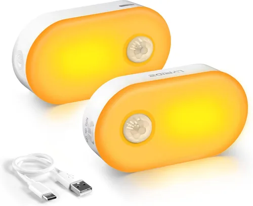Lyridz Luz Nocturna Recargable con Sensor de Movimiento, Luces Nocturnas Atenuables en Ámbar para Baño, Dormitorio, Habitación de Niños, Pasillo,