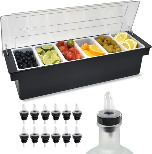 Vista 10 de Esatto - Porta condimentos para bar, bandeja de guarnición refrigerada con tapa para bar, 4 insertos de 1/2 pinta, con 12 vertedores para botellas