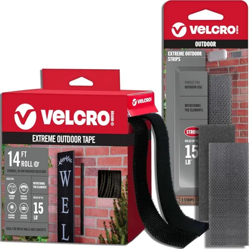 VELCRO Brand Paquete de montaje extremo para exteriores | Cinta resistente a la intemperie y tiras que soportan hasta 15 libras | Resistente a los