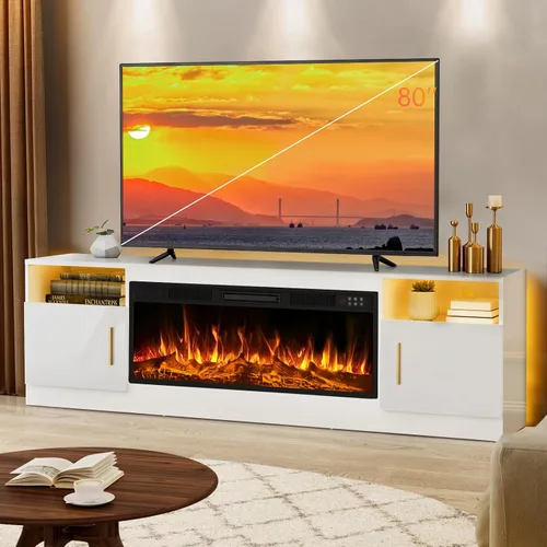Vista 16 de Lemberi Soporte de TV para Chimenea con Chimenea de 36 pulgadas Para TVs de Hasta 80", Centro de Entretenimiento con Luz LED y Almacenamiento