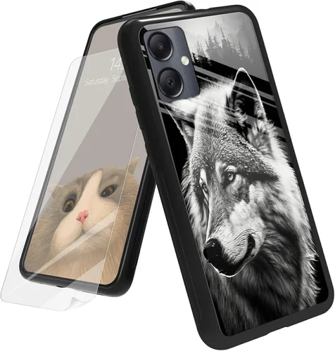 Vista 154 de Funda para Samsung Galaxy A12 5G con protector de pantalla, parte trasera de vidrio templado + TPU de silicona suave que absorbe los golpes