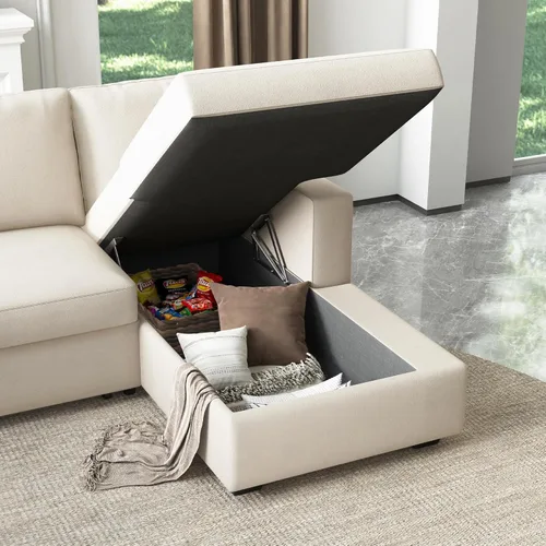 Vista 4 de HONBAY Sofá seccional con cama extraíble, sofá cama seccional con almacenamiento, sofás en forma de U para sala de estar, terciopelo beige