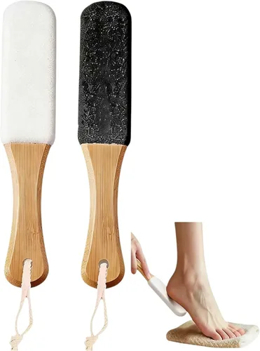 Vista 7 de 2-Pack Professional Pedicure Foot File with Wooden Handle & Pumice Stone - Callus Remover for Feet & Hands, Foot Scrubber for Dead Skin, Dry Rough