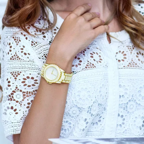 Vista 2 de Reloj de lujo para mujer Bling Bling de moda, joyería de cristal con diamantes de imitación, relojes para mujer con correa de acero, esfera redonda