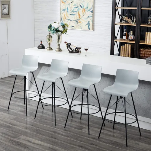 Vista 6 de Awonde Juego de 4 taburetes de bar giratorios de 26 pulgadas con respaldo, sillas de bar modernas, asiento de plástico gris, patas de metal