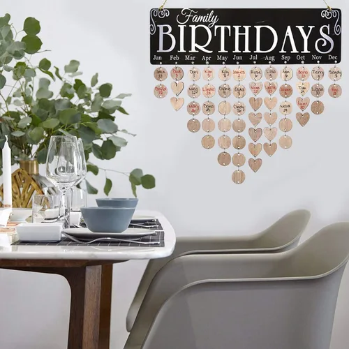 Vista 4 de Cartel de feliz cumpleaños, regalos de Navidad para mamás papás, tablero de calendario de cumpleaños familiar de madera, placa decorativa
