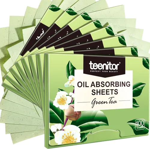 Vista 10 de Teenitor Hojas de secado de aceite para cara, 100 hojas de papel de papel de tejido absorbente de aceite de té verde, grandes secantes de aceite