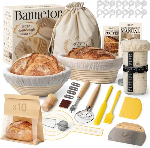 Vista 12 de Kit Inicial para Masa Madre, Juego de Cestas Redondas de 9" y Ovaladas de 10" para Prueba de Pan Banneton, Suministros para Hornear Pan de Masa
