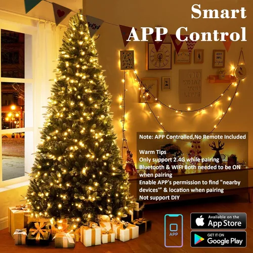 Vista 3 de BrizLabs Luces de Navidad inteligentes, 262 pies, 800 luces LED que cambian de color con aplicación/control de voz, luces blancas cálidas