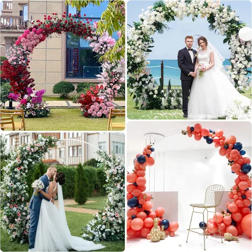 Vista 6 de Wokceer Arco de boda de 8.5 pies, soporte de fondo redondo, marco de soporte de arco de globos de círculo de metal para ceremonia de boda, fiesta