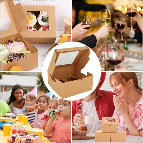 Vista 6 de 100 cajas para magdalenas, 4 recipientes para cupcakes, cajas de papel kraft marrón para cupcakes, cajas de golosinas con inserto, 4 cavidades