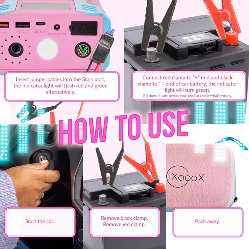 Vista 7 de XoooX Kit de arranque portátil A17 para automóvil con bomba de neumáticos integrada; cables de arranque con batería de arranque de 12 V; cargador