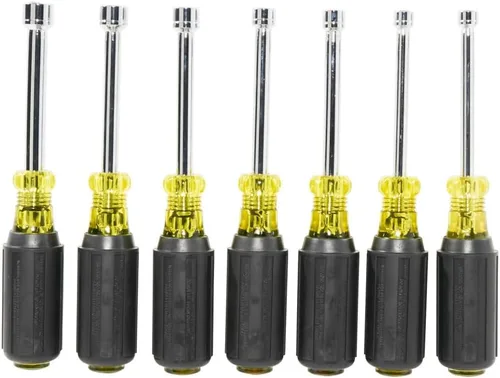 Vista 7 de Klein Tools 65160 Juego de herramientas, hecho en EE. UU., juego de tuercas métricas tamaños 5, 5.5, 6, 7, 8, 9 y 10 mm, ejes huecos cromados de 3