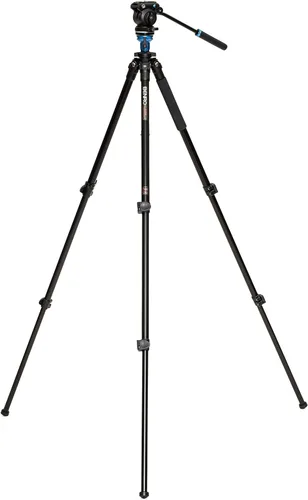Vista 3 de Benro Trípode de video de aluminio con cabezal fluido S2PRO: movimiento suave de panorámica/inclinación, placa deslizante de liberación rápida