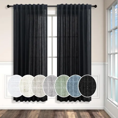 Vista 58 de Cortinas de lino natural semitraslúcidas Pitalk de 36 pulgadas de ancho para sala de estar, juego de 2 paneles con pestaña trasera, cortinas