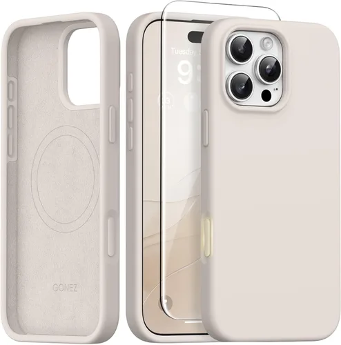 Vista 230 de GONEZ Funda magnética para iPhone 14, compatible con Magsafe, con protector de pantalla + protector de cámara, forro de microfibra antiarañazos