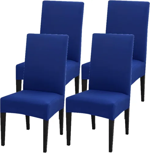 Vista 10 de Juego de 4 fundas para sillas de comedor, fundas elásticas de elastano para sillas de comedor, extraíbles y lavables, protectores desmontables