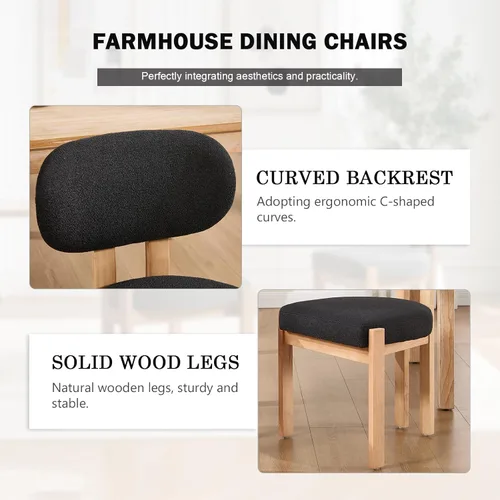 Vista 4 de Wooden Dining Chairs Set of 2, Mid Century Modern Chenile Upholstered Dining Room Chair Kitchen Chairs with Solid Wood Legs, Farmhouse Dinner Chair