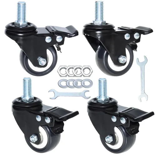Ruedas giratorias de 2 pulgadas, ruedas giratorias de 1/2 a 13 x 1 pulgadas (diámetro del tornillo 1/2 pulgadas, altura del tornillo 1 pulgada),