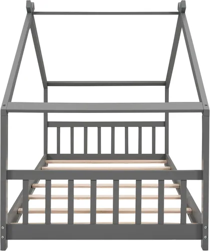 Vista 28 de Harper & Bright Designs Cama matrimonial para niños, cama de madera con cabecera y estribo, base de cama matrimonial para niños pequeños, cuna
