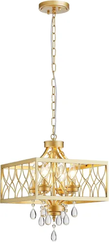 Vista 10 de Lámpara de techo de cristal, moderna lámpara de araña pequeña, lámpara de techo semiempotrada dorada de granja, accesorios de iluminación de pasillo