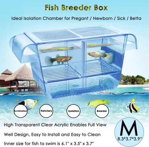 Vista 8 de capetsma Caja de Cría de Peces, Caja de Aislamiento de Peces de Acrílico con Ventosas, Incubadora de Vivero de Aclimatación de Acuario para Peces