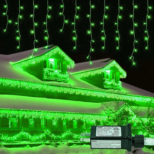 Vista 12 de Luces de Navidad para exteriores Luces de Carámbano 300 LED, 33 pies, 8 modos, luces de cadena colgantes de hadas conectables con enchufe de 30 V