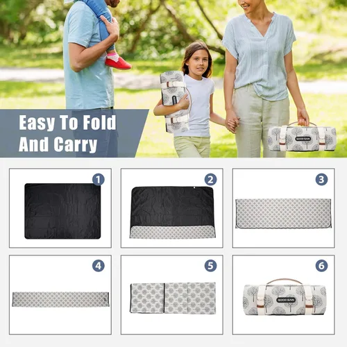Vista 6 de Mantas de picnic al aire libre impermeables extra grandes – Alfombra de playa libre de arena plegable con correa de transporte Manta portátil