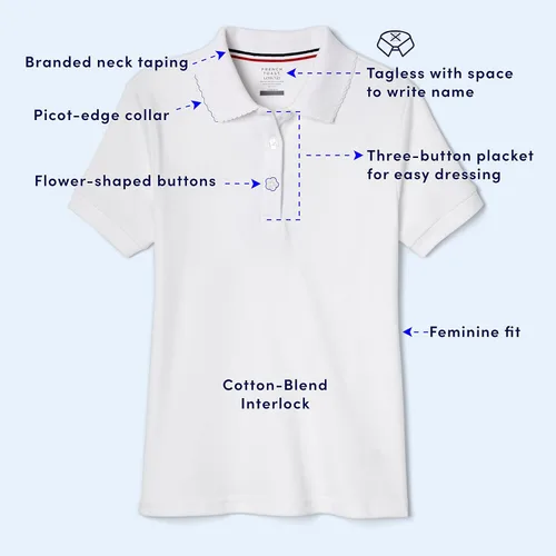 Vista 3 de French Toast Girls' Short Sleeve Picot Collar Polo School Uniform Shirt (Standard and Plus)