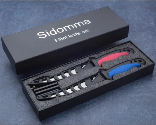Vista 2 de Sidomma Juego de 2 cuchillos de filete de pesca de acero inoxidable de 6.5 pulgadas para filetear, equipo de pesca, juego de herramientas de pesca