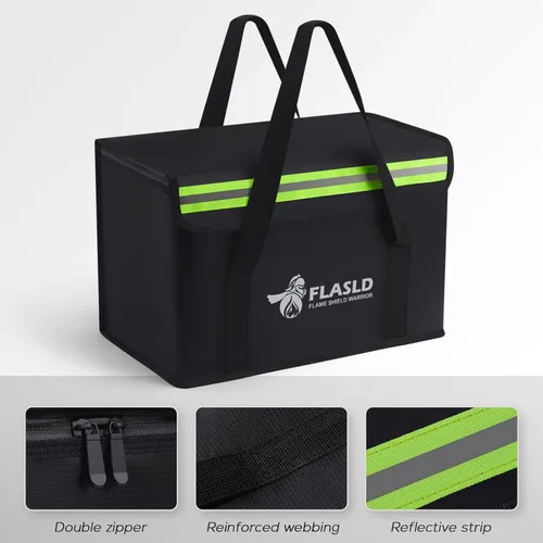 Vista 4 de FLASLD Large Fireproof Lipo Bag for 100Ah Lithium Battery Storage and Charging, 14 x 7.8 x 9.5in Waterproof Box for Documents and Valuables