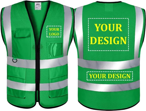 Vista 52 de BeautyWill Chaleco de seguridad con logotipo personalizado, certificado ANSI, 8 bolsillos, Clase 2, chaleco reflectante de alta visibilidad