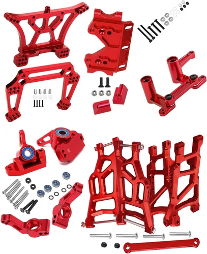 Vista 8 de Pieza de mejoras para barra de 1/10 2WD, brazo de suspensión delantero trasero de aluminio, torre de choque, bloque de ruedas, bloques de dirección