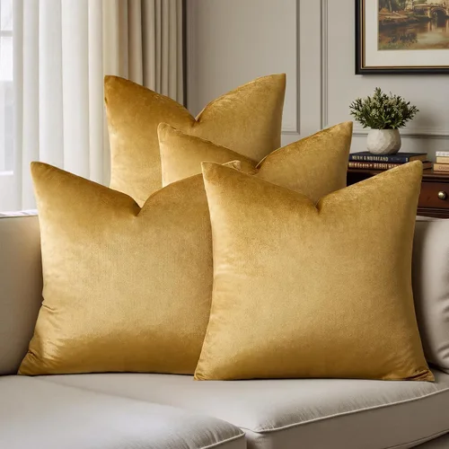 Vista 18 de GIGIZAZA Fundas de almohada decorativas de terciopelo color champán, fundas de almohada para sofá (18 x 18 pulgadas, 4 piezas, champán)